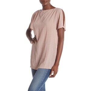 14th & Union Semi-Sheer Tunic chiffon top short sleeve size S in pink